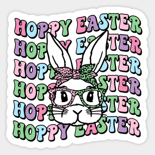 Hoppy Easter Retro Bunny Leopard Bow, easter Day, funny easter , easter shirt cool Sticker